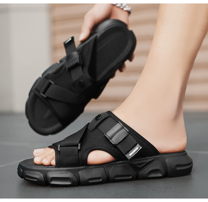Huili Men's Sandals, 2025 Summer New Style, Breathable Thick-Soled, Versatile Outdoor Slippers, Casual Shoes for Men, Camouflage Black, Size 42 11
