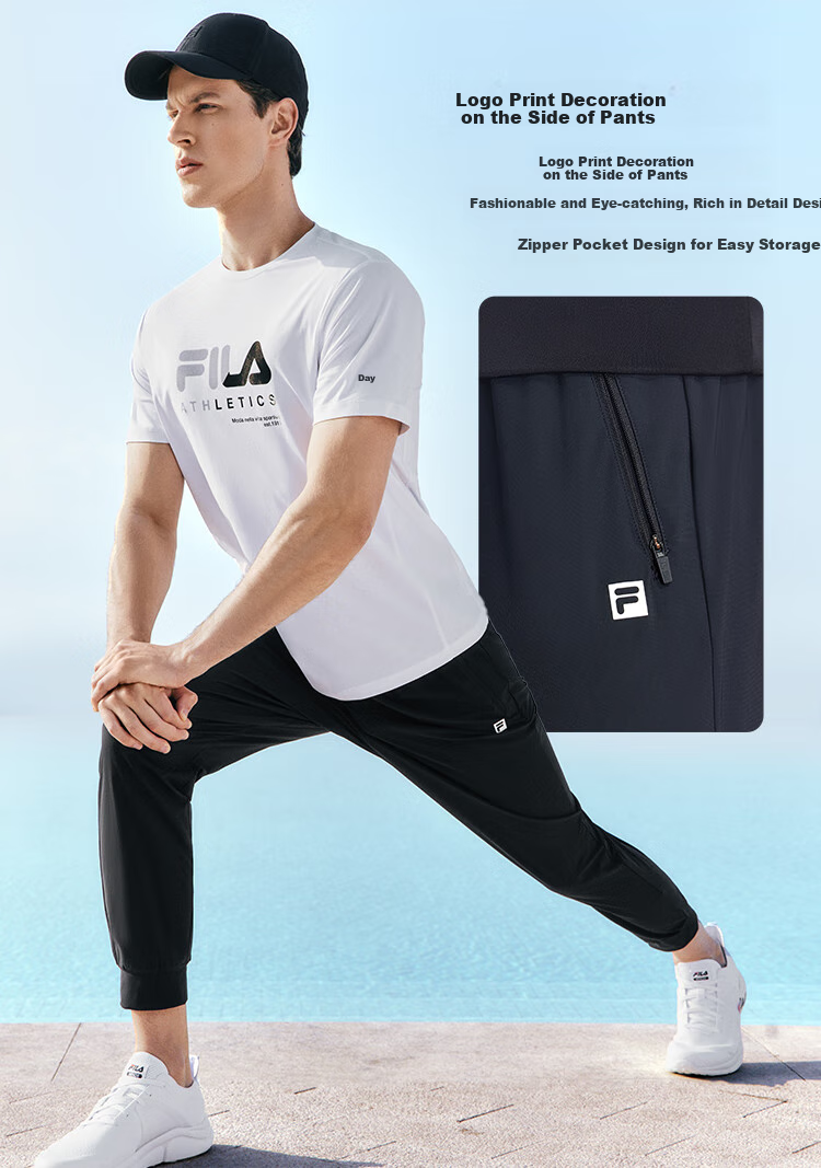 FILA Official Men's Summer Thin Breathable Sun-Protective Knit Jogger Pants Fitness Trousers 3
