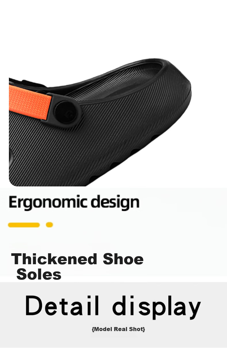 CARTELO Men's Sandals, Summer Casual Breathable Hole Shoes, Fashionable Two-Way Beach Shoes for Men, 1572 Black And Orange, Size 42-43 8