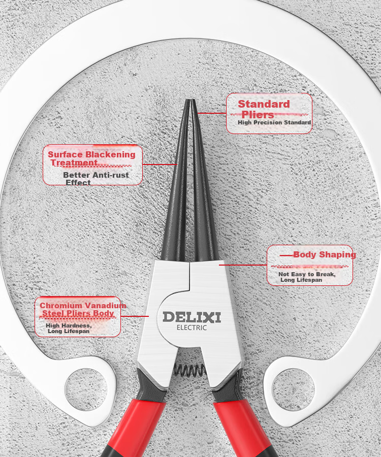 DELIXI ELECTRIC Spring Pliers Set, Internal And External Use, Four-Piece Set, Ring Pliers, Expansion Pliers, 7-Inch Spring Pliers Set 9