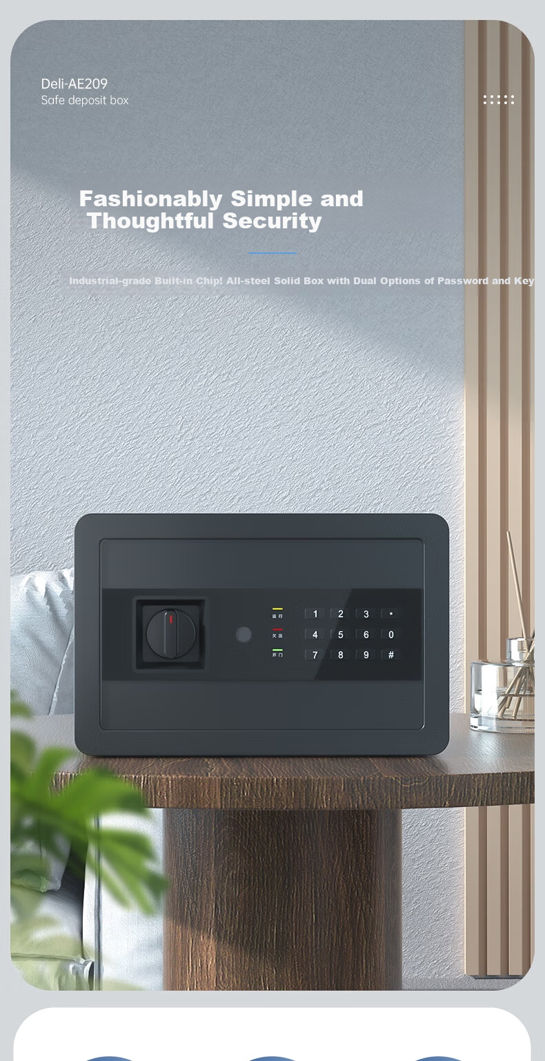 Deli Safe, Home Electronic Password Safe Box, Office Financial Special Small File Cabinet, Wall-Mounted Or Built-In Confidential Cabinet, Can Be Fixed Installation, 20cm Obsidian Black 1