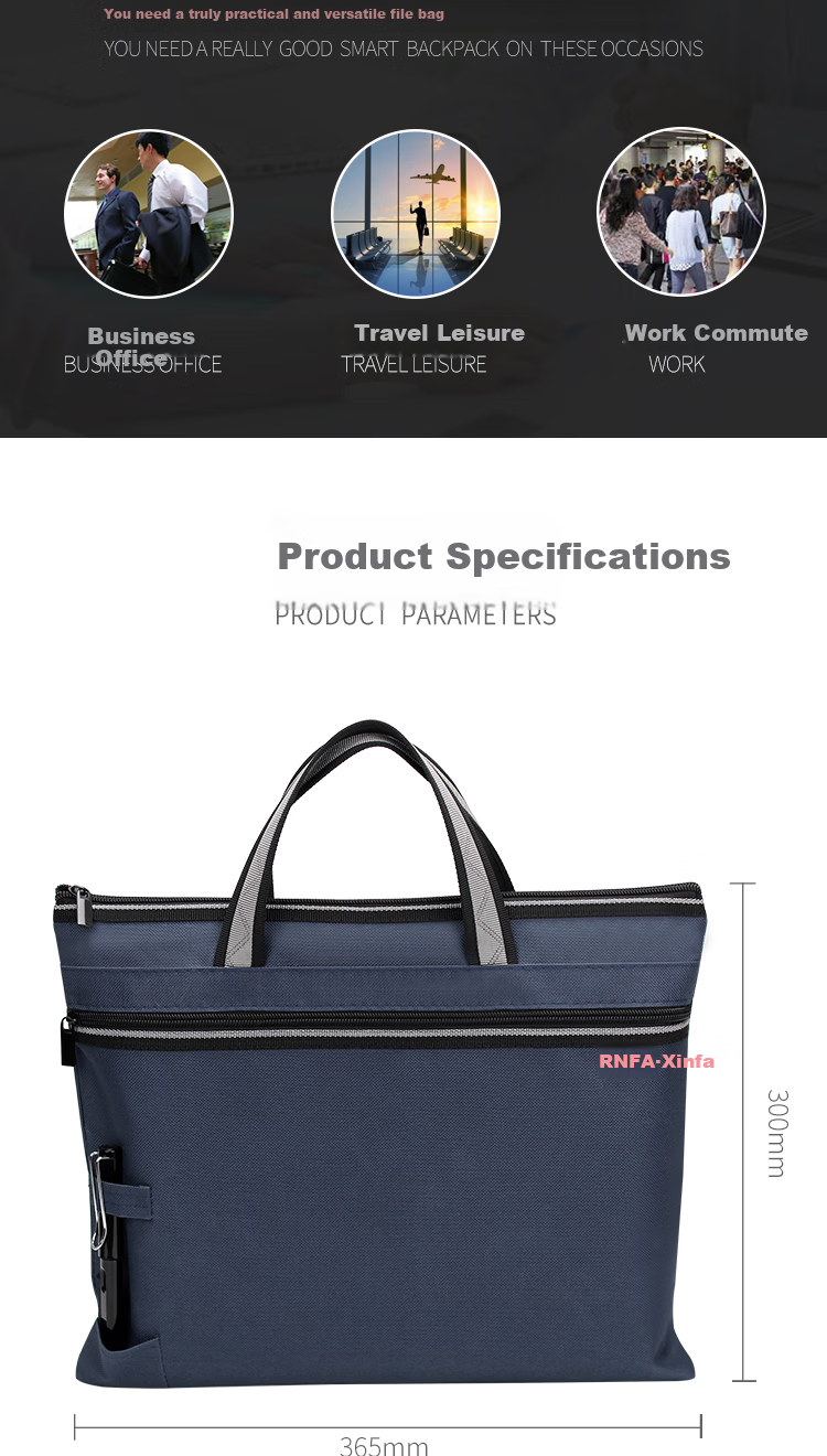 TRNFA TN-2109 (Blue) Wide Capacity Handheld Document Bag with Pen Holder, Oxford Cloth A4 Zipper Pouch, Waterproof Canvas Storage Bag for Office Supplies 2