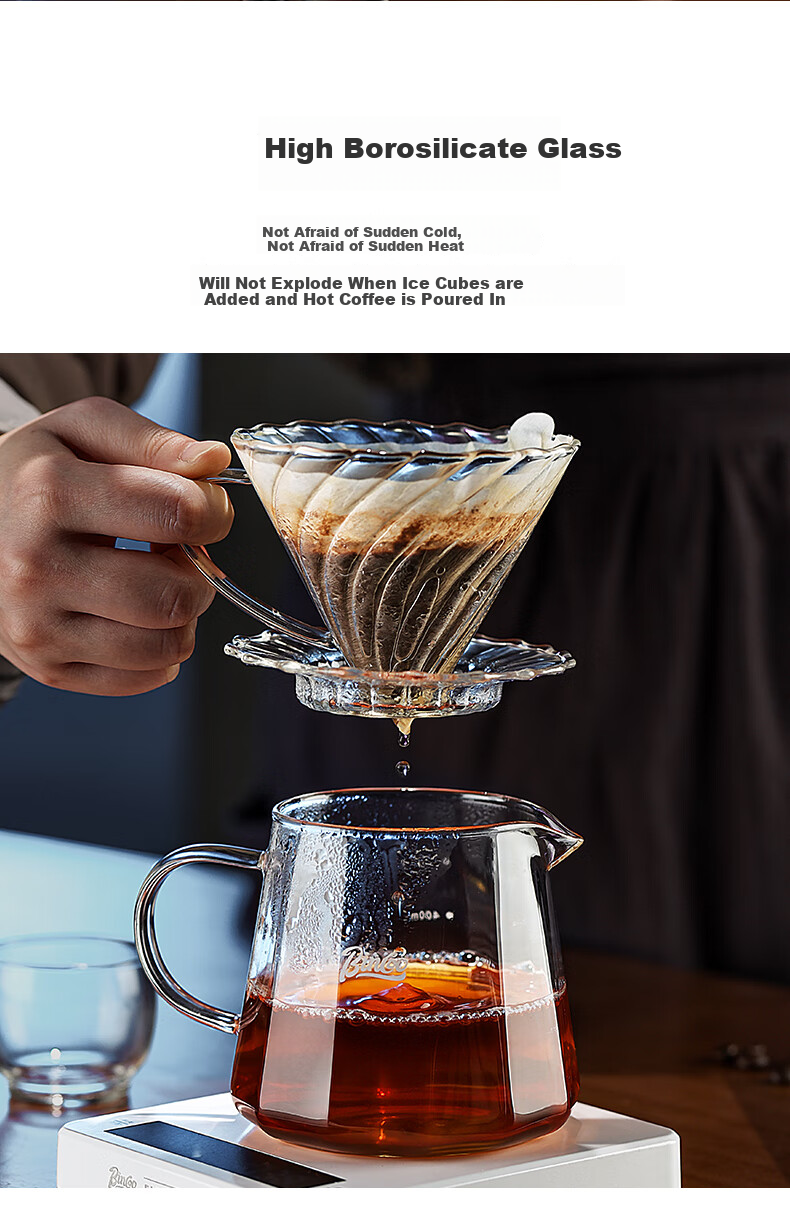 Bincoo Coffee Sharing Pot Glass Pour-Over Coffee Set with Scale V60 Filter Cup Drip Coffee Cup 7