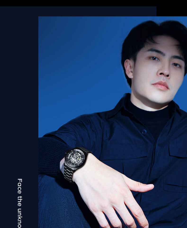EBOHR Explorer Watch for Men, Glossy Black Skeleton Mechanical Watch, Birthday Gift for Men, Holiday Present, Model 51280215, Gift for Boyfriend 22