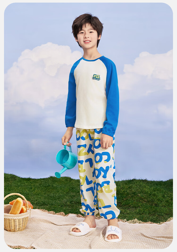 YUZHAOLIN Boys' Pajamas, Children's Home Wear Set, Spring Season, for Older Children, Pure Cotton Clothes, Children's Clothing, All-Over Letter Print 6