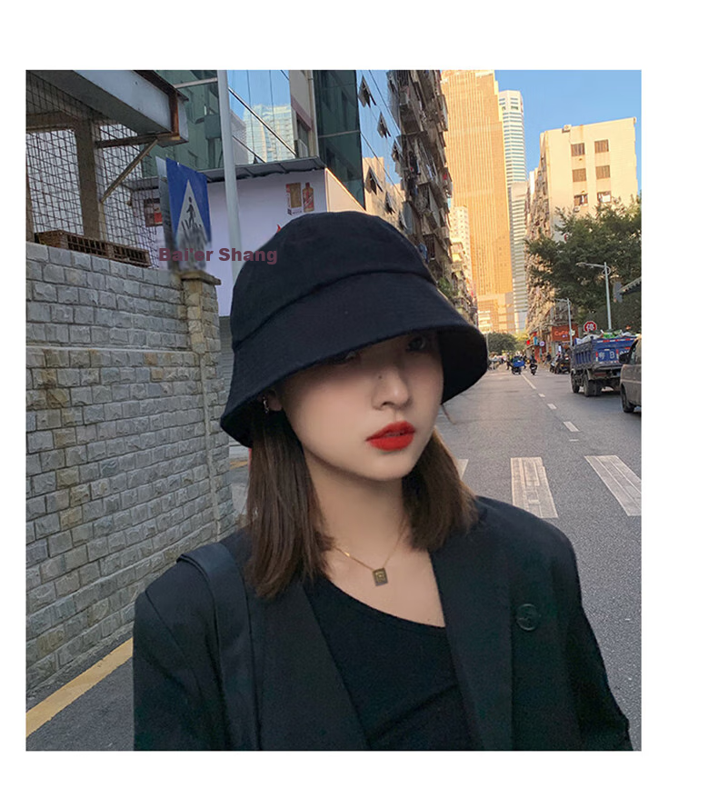 XUEXIMAN Women's Black Straight Bucket Fisherman Hat, Thin Style, Face-Covering, Sun-Protective Hat 8