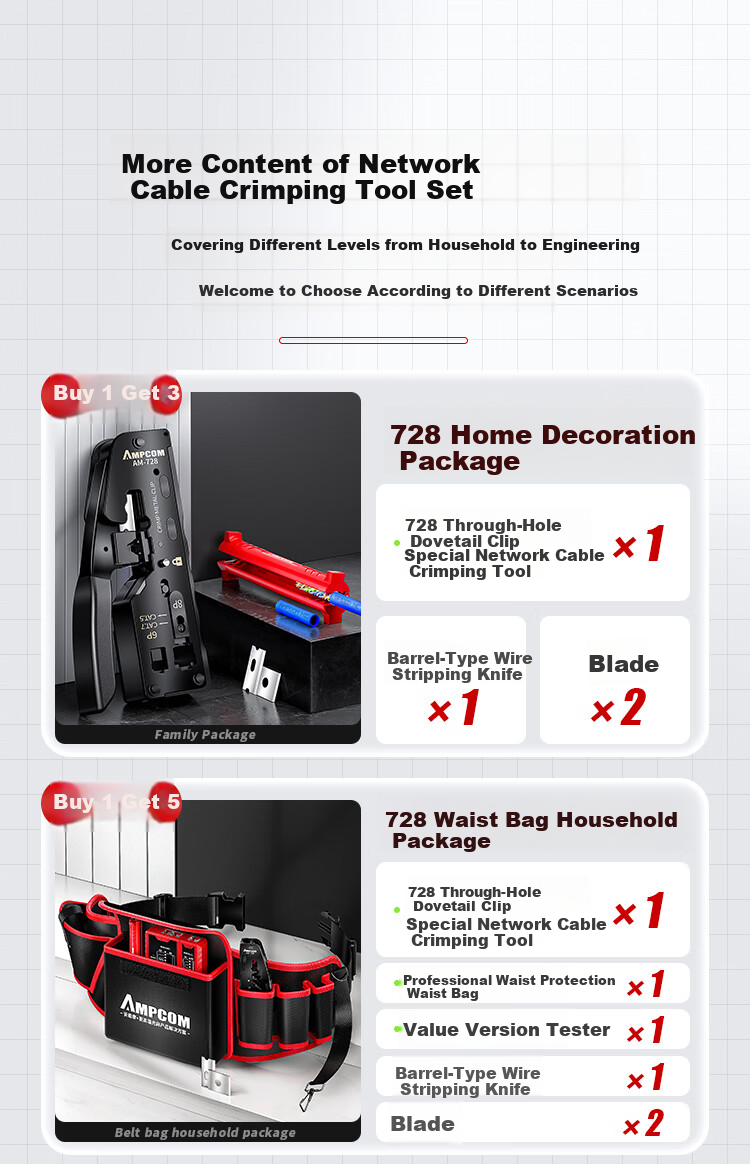 AMPCOM Flagship AMPCOM Category 7 Cable Crimper, Through-Penetrating Swallow-Tail Clip, Cat5e/6/7 Shielded RJ45 Connector Crimping Pliers, 4-In Wire Stripper/cutter/breaker AR728YE 4