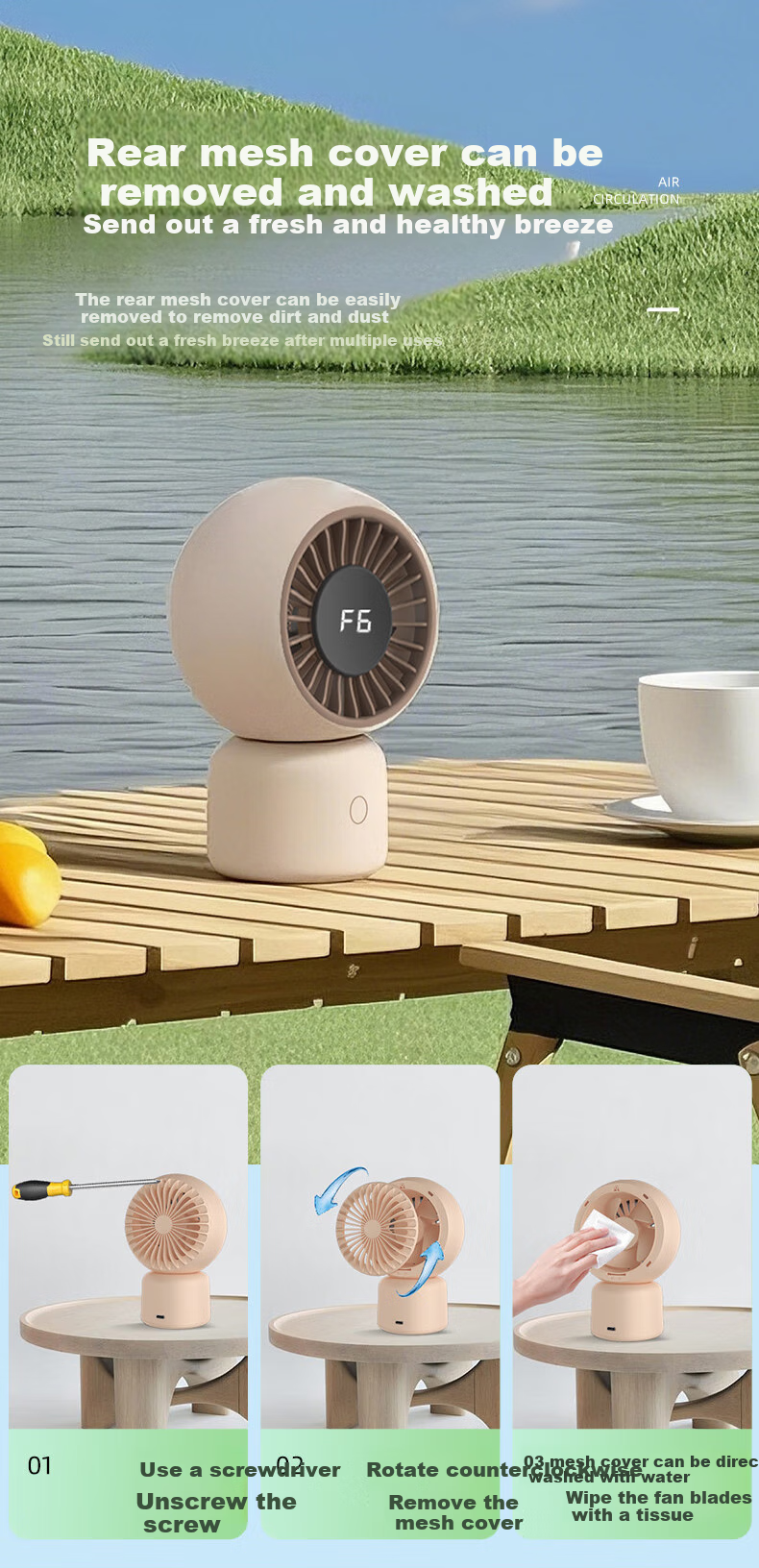 AUCMA Handheld Fan, Desktop Mini Fan, Rechargeable USB Fan, Portable for Students' Dormitory, Office, Bedside, Battery-Powered FSS-W115L 14
