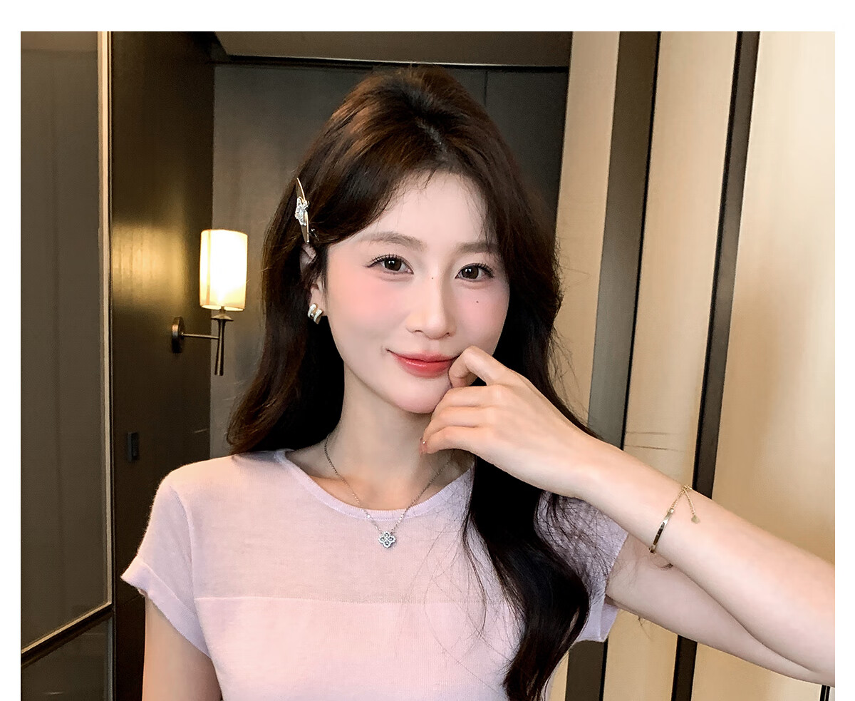 Halo Queen Women's Short Sleeve Knit T-Shirt Slim Fit Cherry Blossom Pink Fitted Waist Crop Top H52T033 16