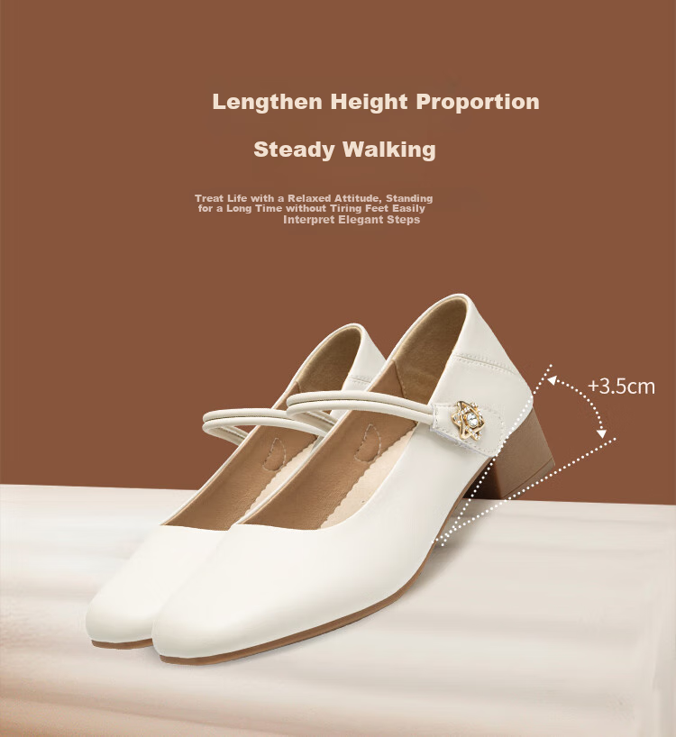 ZHR Women's Single Shoes Elegant One-Strap Mary Jane Shoes with Chunky Heel Fashionable Women's Shoes AH506 Apricot Color Size 36 6