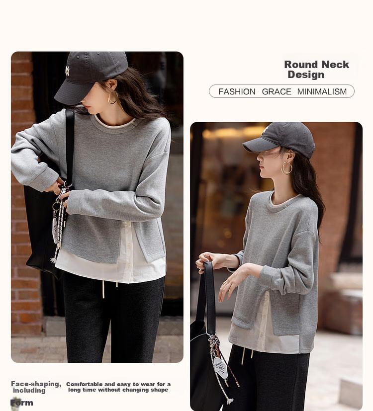 Dme [Smart Relaxation] Spring Low Saturation Pique Air Layer Colorblock Shirt-Style Sweatshirt for Women 5