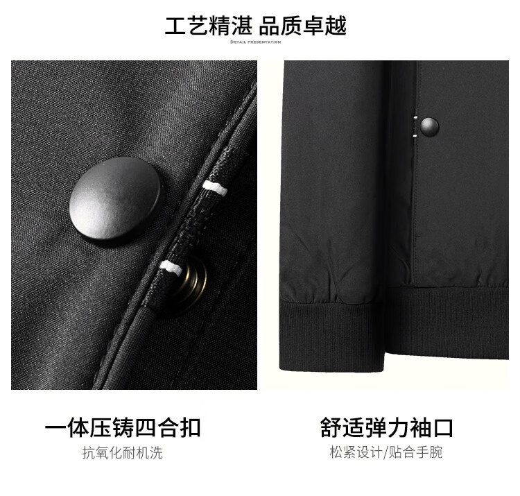 FIRS Jacket, Wear-Resistant And Wrinkle-Resistant Baseball Collar Coat for Men, Spring And Autumn Business Casual Short Style, Smooth Breathable Zipper Cardigan Men's Clothing 5