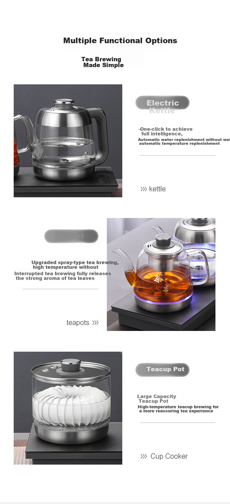 Biooner Fully Automatic Electric Kettle with Water Inlet, Tea Table Kettle for Home And Office Use, Built-In Tea Table All-In Tea Brewing Device, Electric Tea Stove Set RY-17 Steaming Tea Model 4