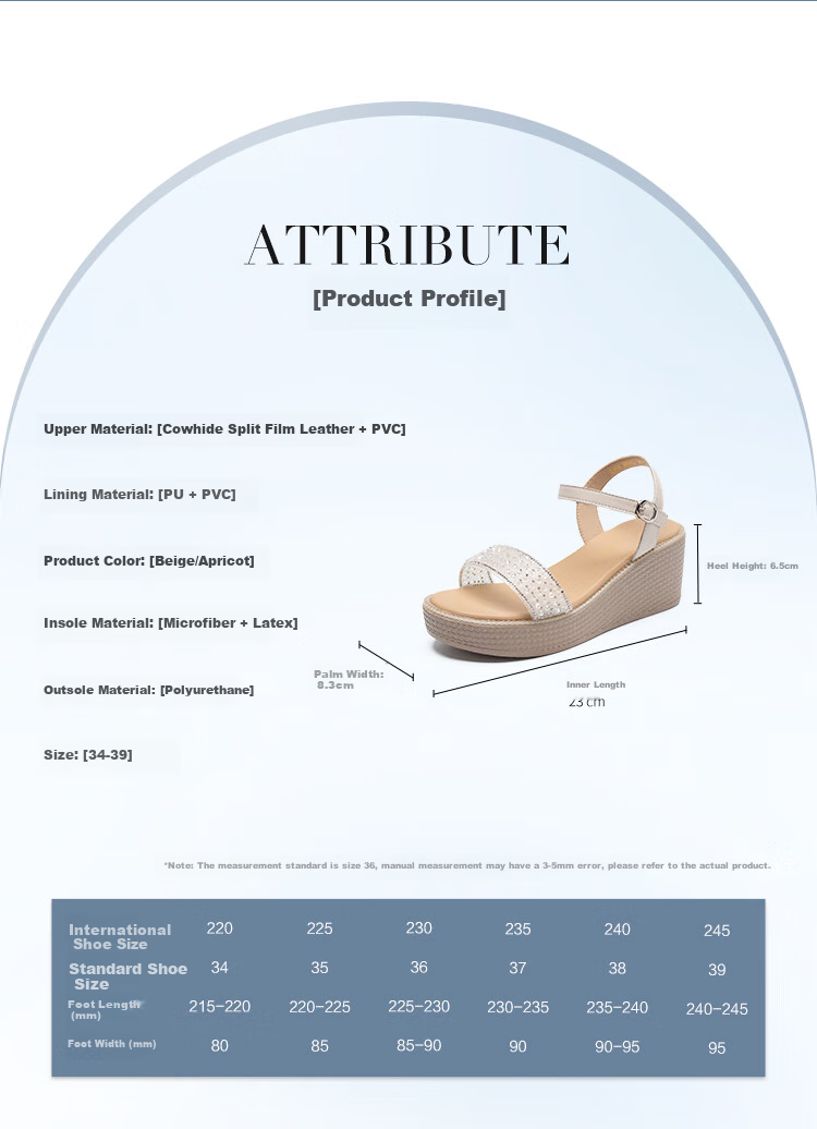 ZHR Women's Sandals, Summer Height-Increasing Soft-Soled Wedge Sandals, Comfortable Buckle Strap Women's Shoes, M582, Beige, Size 37 5