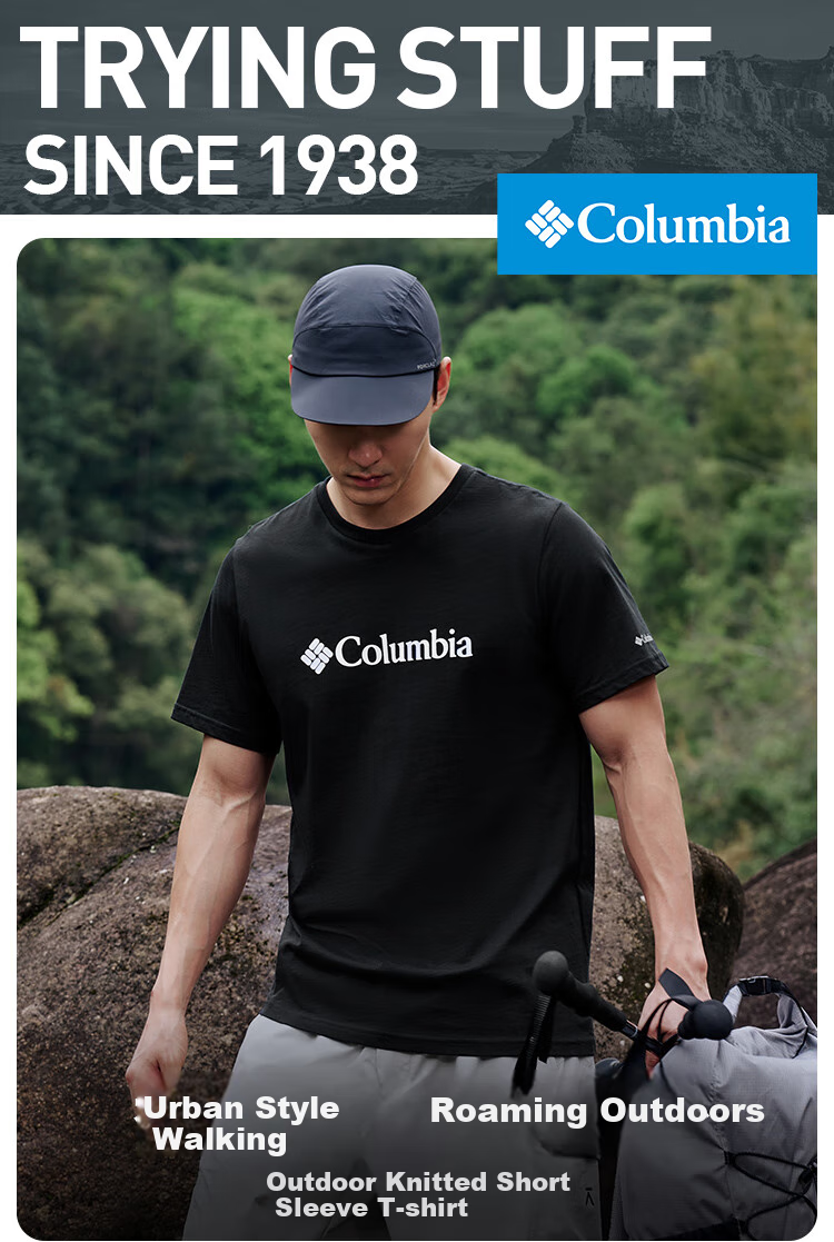 Columbia Men's T-Shirt 26 Spring Summer Outdoor Casual Sports Comfortable Cotton Breathable Short Sleeve AE8963 011 1