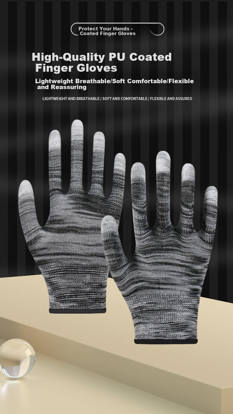 Maozheng Dipped Work Gloves, 10 Pairs, Carbon Fiber Coated Finger Anti-Static Non-Slip Lightweight Breathable for Work, Thin Style 9# 1