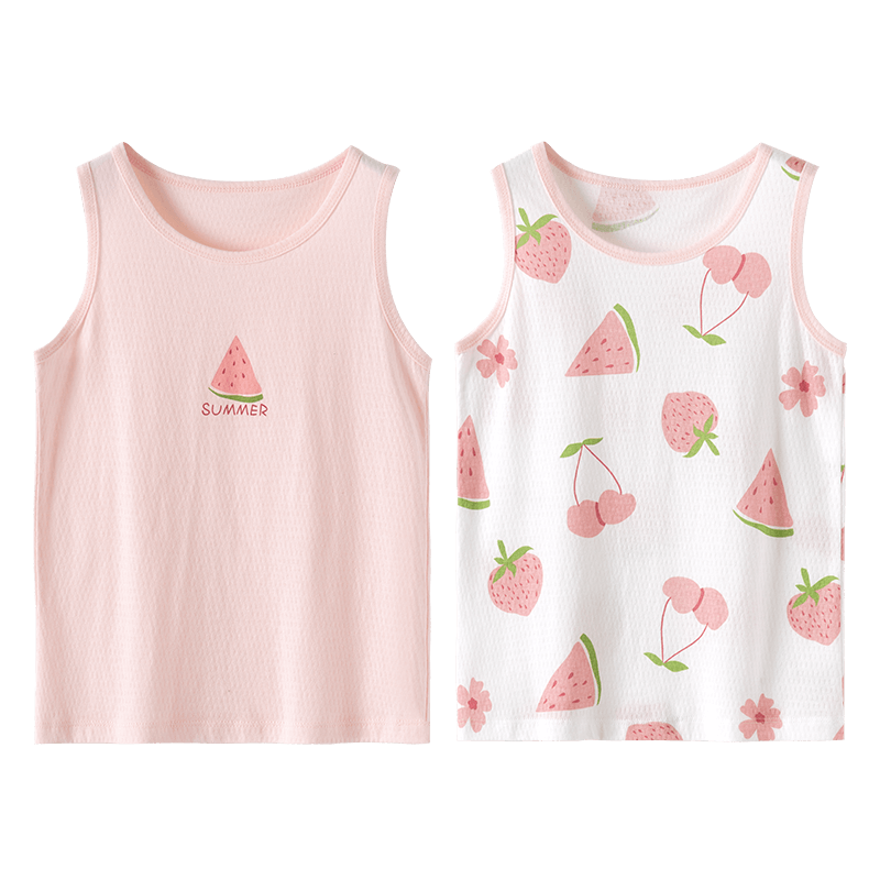 Dingguagua Girls' Cotton Tank Top Undershirt, Belly Protection, Sleeveless Undershirt for Children And Teens, Summer Wear, White + Pink, Size 170
