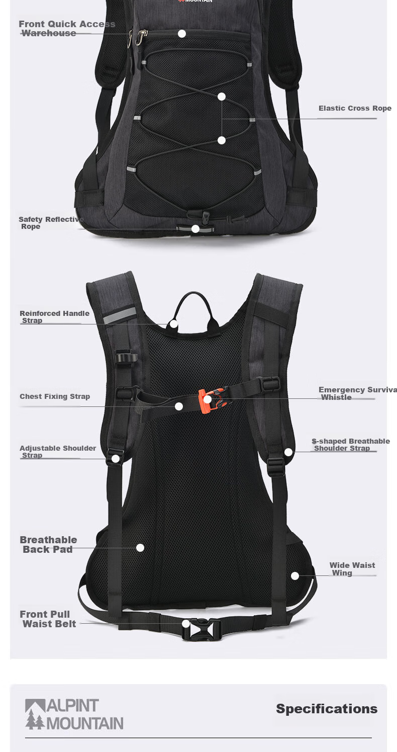 ALPINT MOUNTAIN Ermont Outdoor Cycling Bag, Trail Running Backpack, Hydration Pack, Hiking And Mountaineering Backpack, Double Shoulder Road Bike Bicycle Bag 5