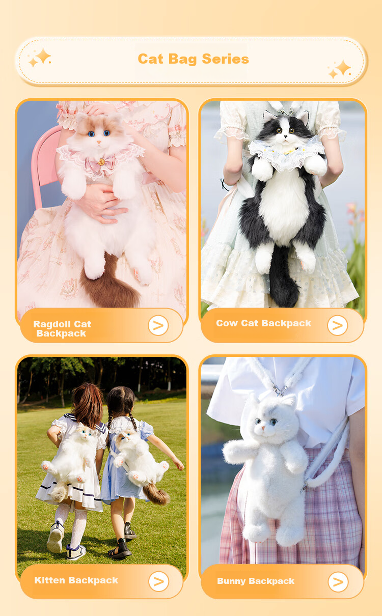 Chongke Sanhua Cat Backpack, Realistic Doll Plush Toy, Birthday Gift for Girlfriend, Children's Present 17