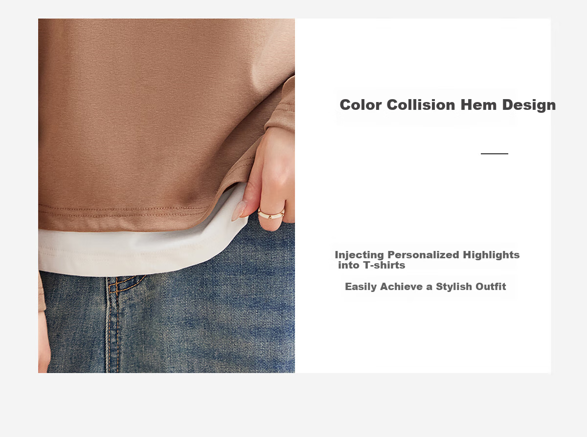 Taxiang Long-Sleeve T-Shirt for Women, Wilderness Maillard Small V-Neck Faux Two-Piece Top T-Shirt Spring Autumn Contrasting Color Base Shirt T143T2042 11