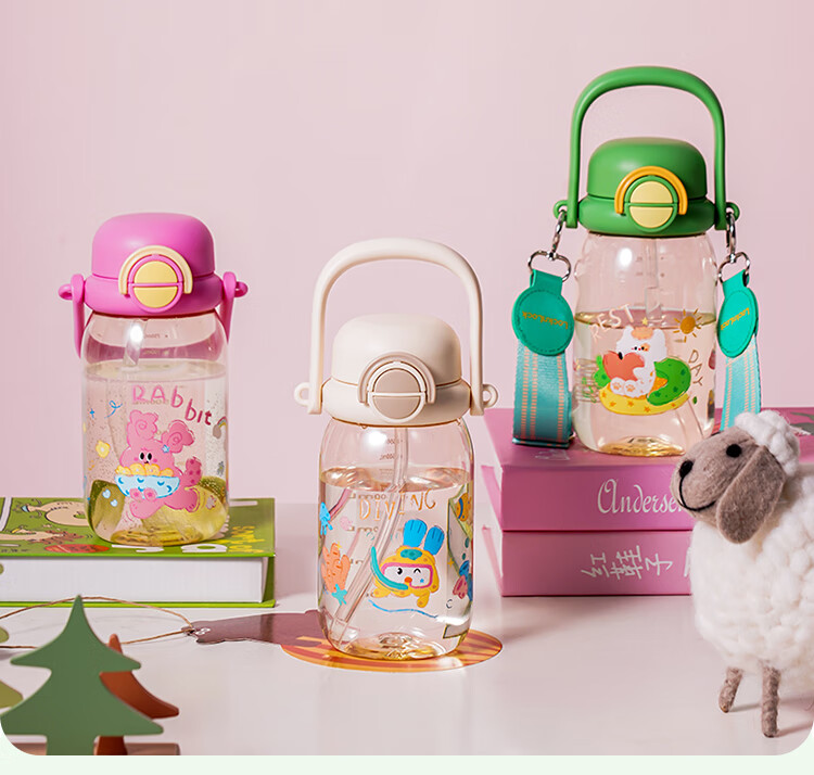 LOCK&LOCK Children's Water Bottle Large Capacity Student Straw Drinking Cup with Strap Outdoor Water Bottle PPSU Pink 700ml 1