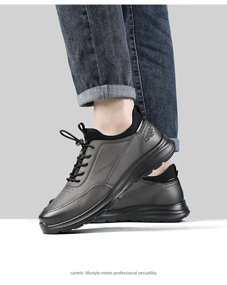 CARTELO Genuine Leather Men's Shoes, Business Casual Sports New Style for Autumn And Winter, Soft Thick-Soled Versatile Commuter Work High-End Black 5