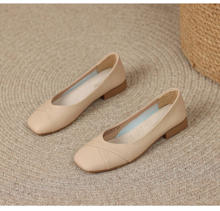 ZHR Women's Genuine Leather Vintage Casual Flats Soft Sole Low-Cut Shoes AH582 Beige Size 39 17