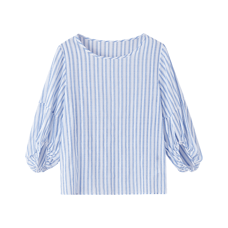 Dme [Pure Cotton Story] Spring Simple Style Hollow Striped Shirt, Artistic Comfortable Concealing Blouse, Women's Top