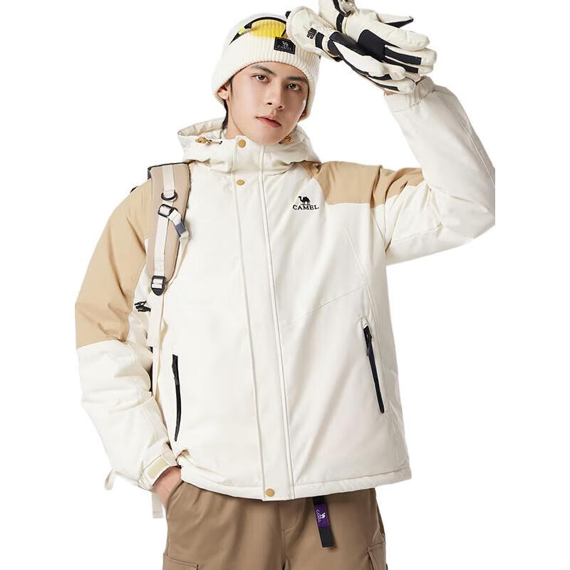 CAMEL Men's Cotton Jacket, Winter Urban Light Outdoor Fleece-Lined Waterproof Coat, Couple's Outerwear M13CA6V128C