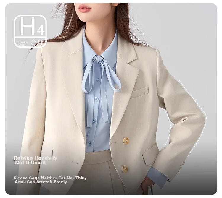 Bodexiaojie Beige Interview Suit Jacket for Women, Professional Commute Formal Wear, Lightweight Office Suit for Petite Figures 7