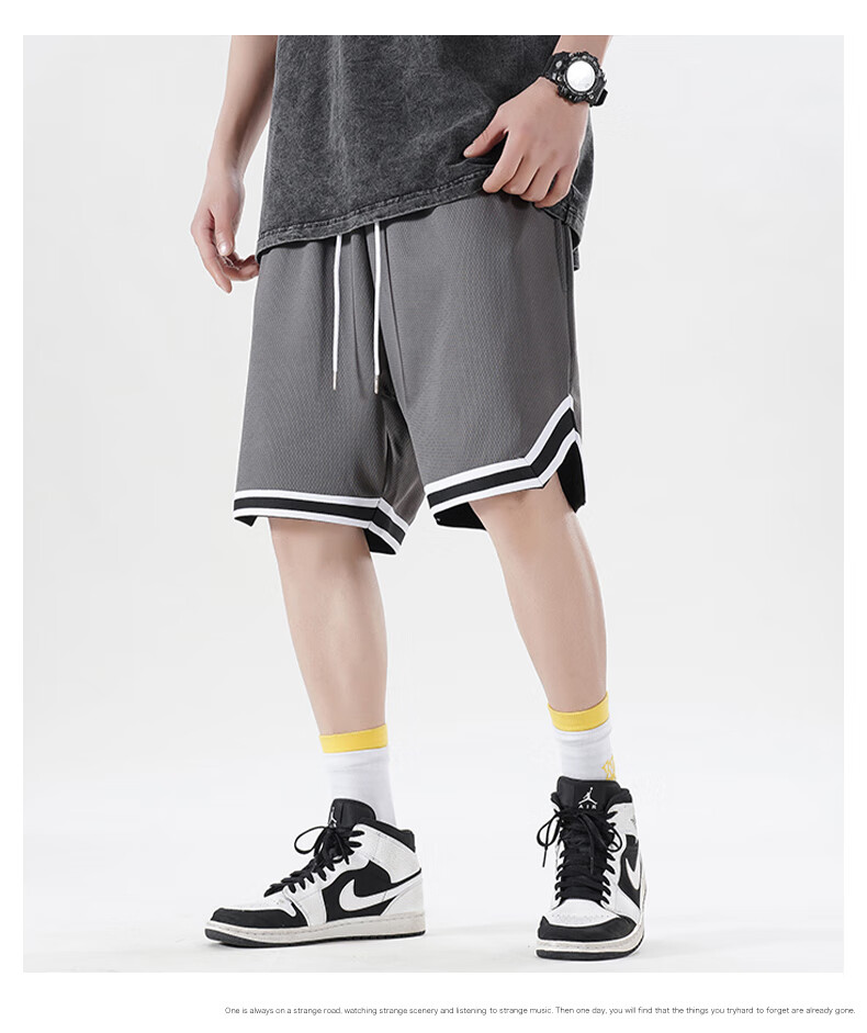 IZEXX American-Style Sports Shorts for Men, Summer Loose Basketball Pants, Breathable Quick-Dry Casual Five-Point Shorts IZ56 White 2XL 6