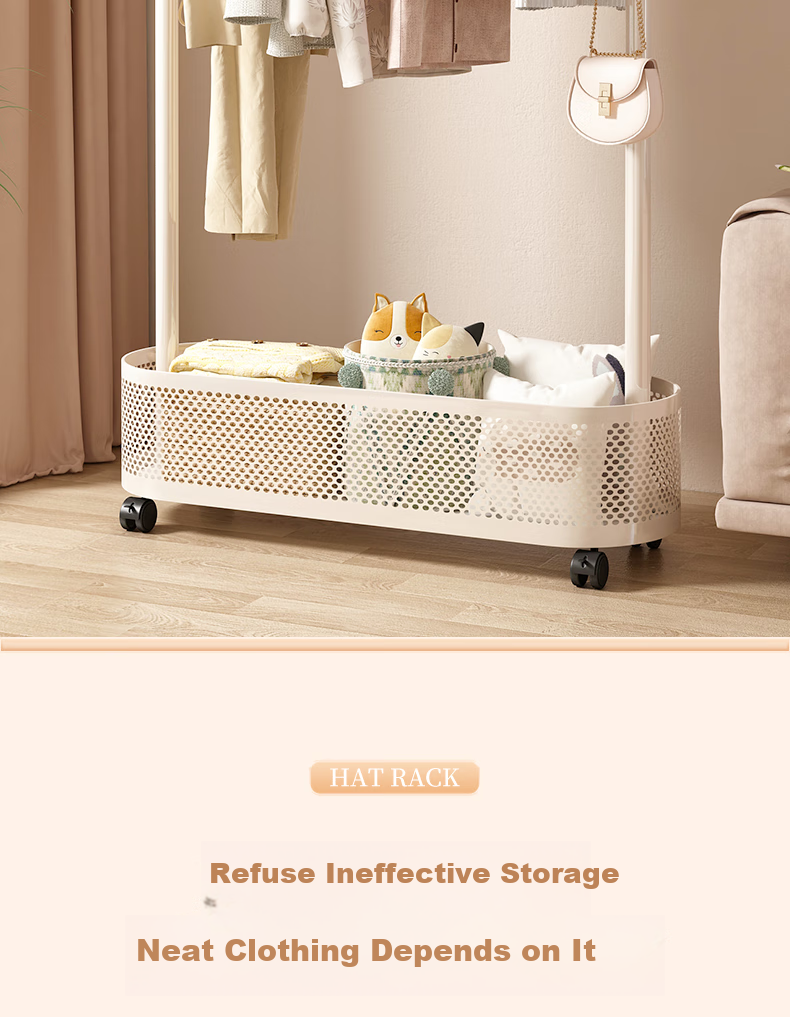 Shengnuoyilin Floor-Standing Coat Rack with Wheels, Movable Clothes Hanger, Simple Bedroom Coat Stand, Home Use Garment Rack, White, 60cm 2