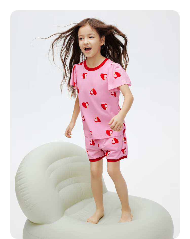 Annil [3A Grade Antibacterial] Girls' Short-Sleeve Loungewear Set, Summer Pajamas, Loose-Fitting 6