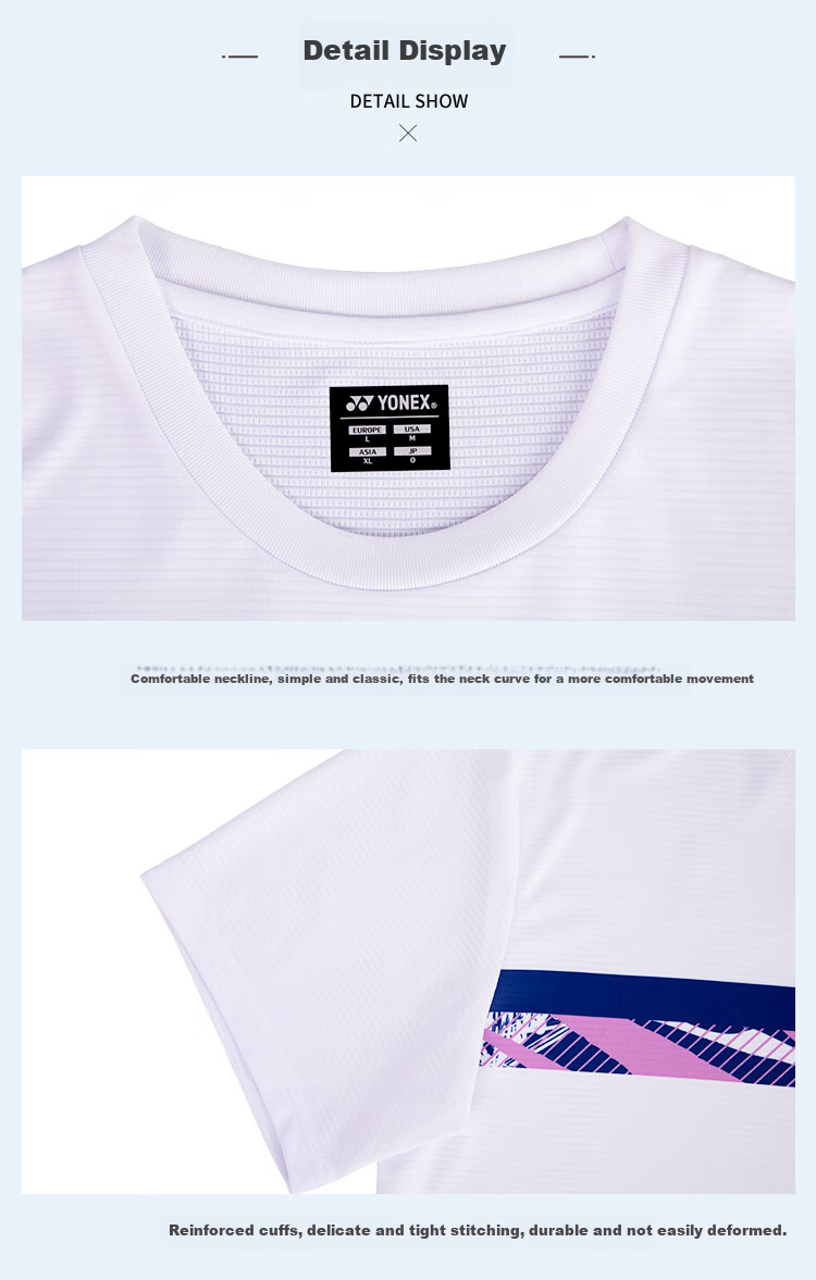 YONEX Badminton Jersey, National Team Style Training Wear, Unisex, 115015BCR, White, Size M 6