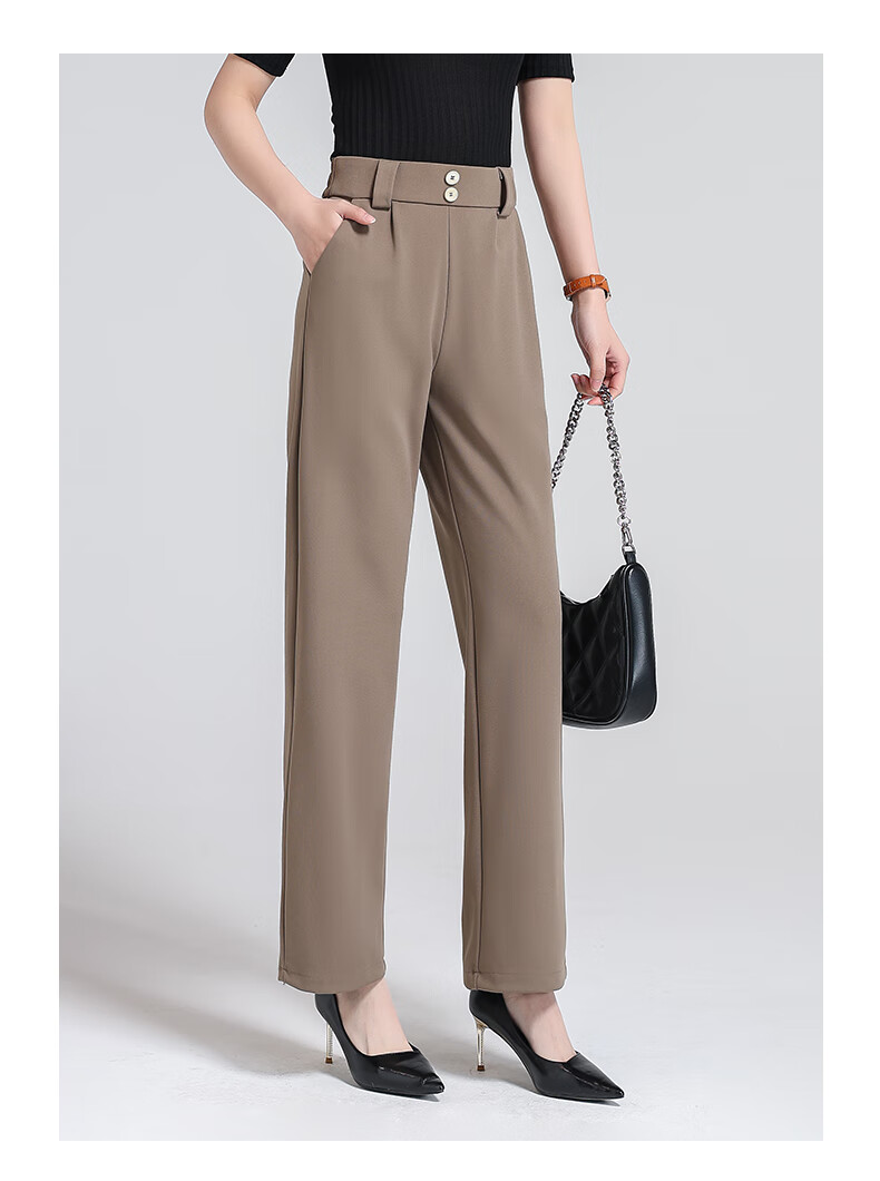 Meishi Women's Casual Pants, Spring/summer 2026, Slim Fit, High-Waisted, Slimming, Suitable for Commuting And Versatile, Loose Straight-Leg Trousers, 2875 Black, Size L 13