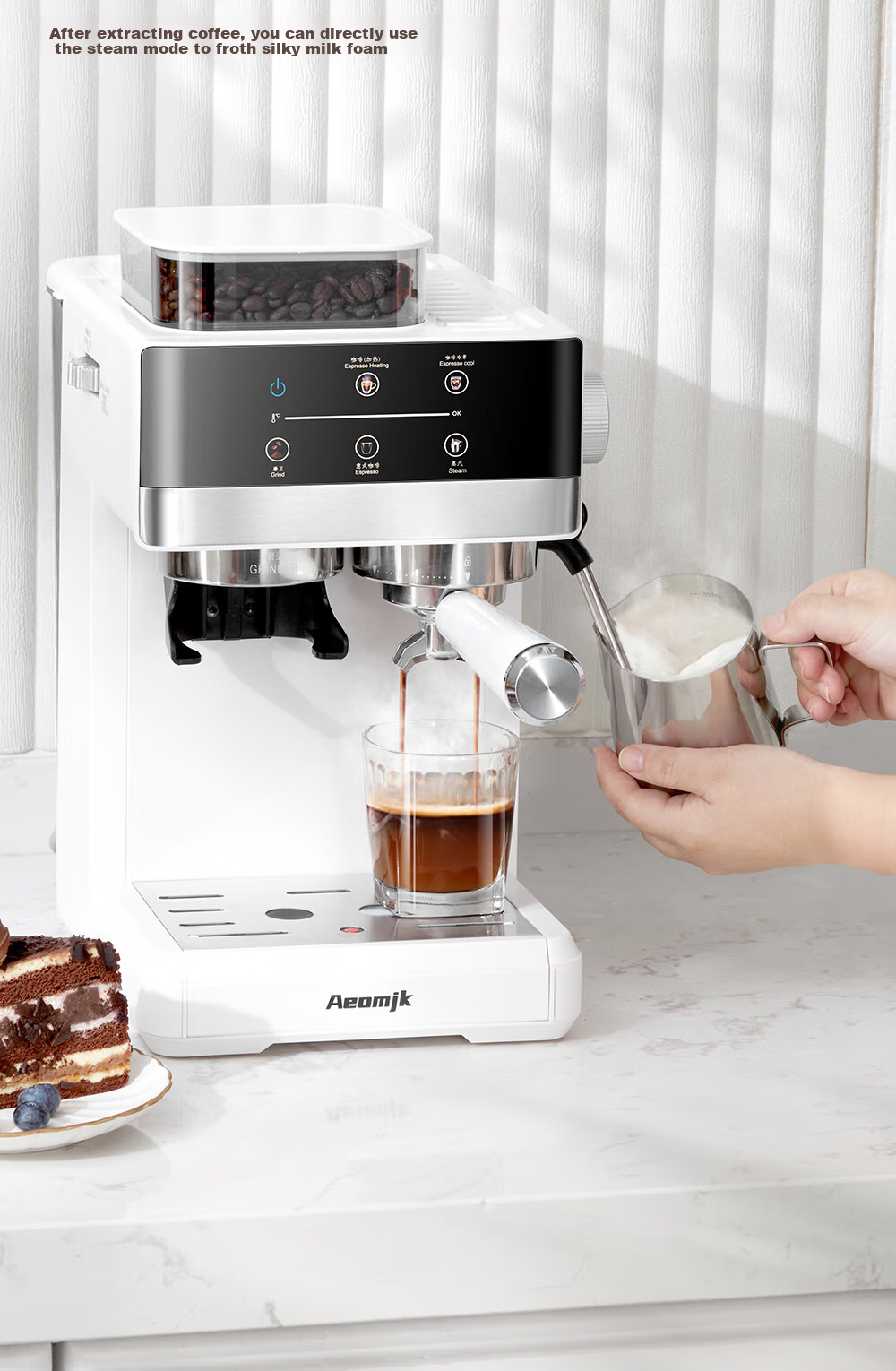 AEOMJK Aimo Ke Cold Brew Coffee Machine with Built-In Grinder, Semi-Automatic, Home Italian-Style Cold Brew, 2-Minute Milk Frother Coffee Maker CM5520 10