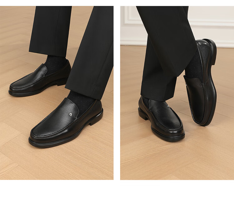 Goldlion Men's Shoes, Business Leather Shoes, Lightweight And Durable, Deerhide Loafers, G580430546AAA, Black, Size 40 14