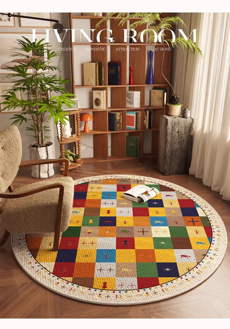 Yinshang American Vintage Carpet 2025 New Round Living Room Rug Silent Rocking Chair Sofa Chair Massage Chair Foot Mat 1