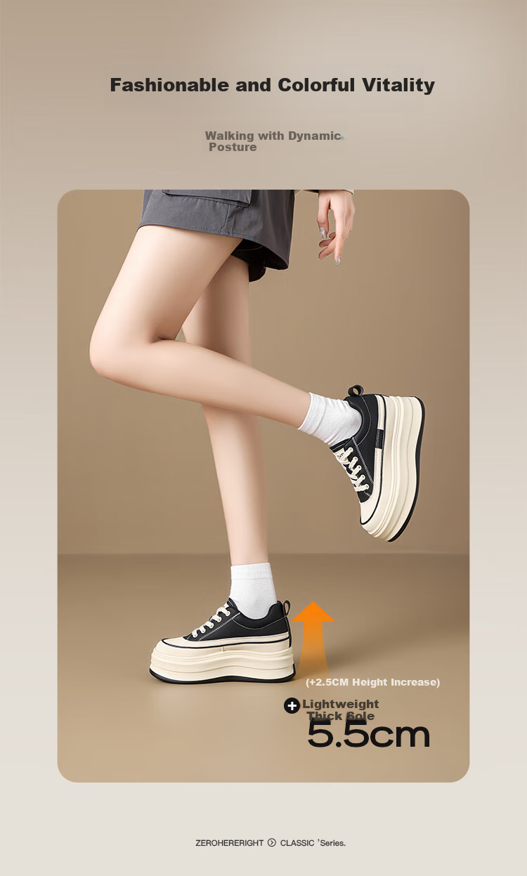 ZHR Women's Platform Shoes with Thick Soles And Hidden Heel Lift, Versatile Casual White Sneakers for Commuting, G737 Beige And Black, Size 38 3