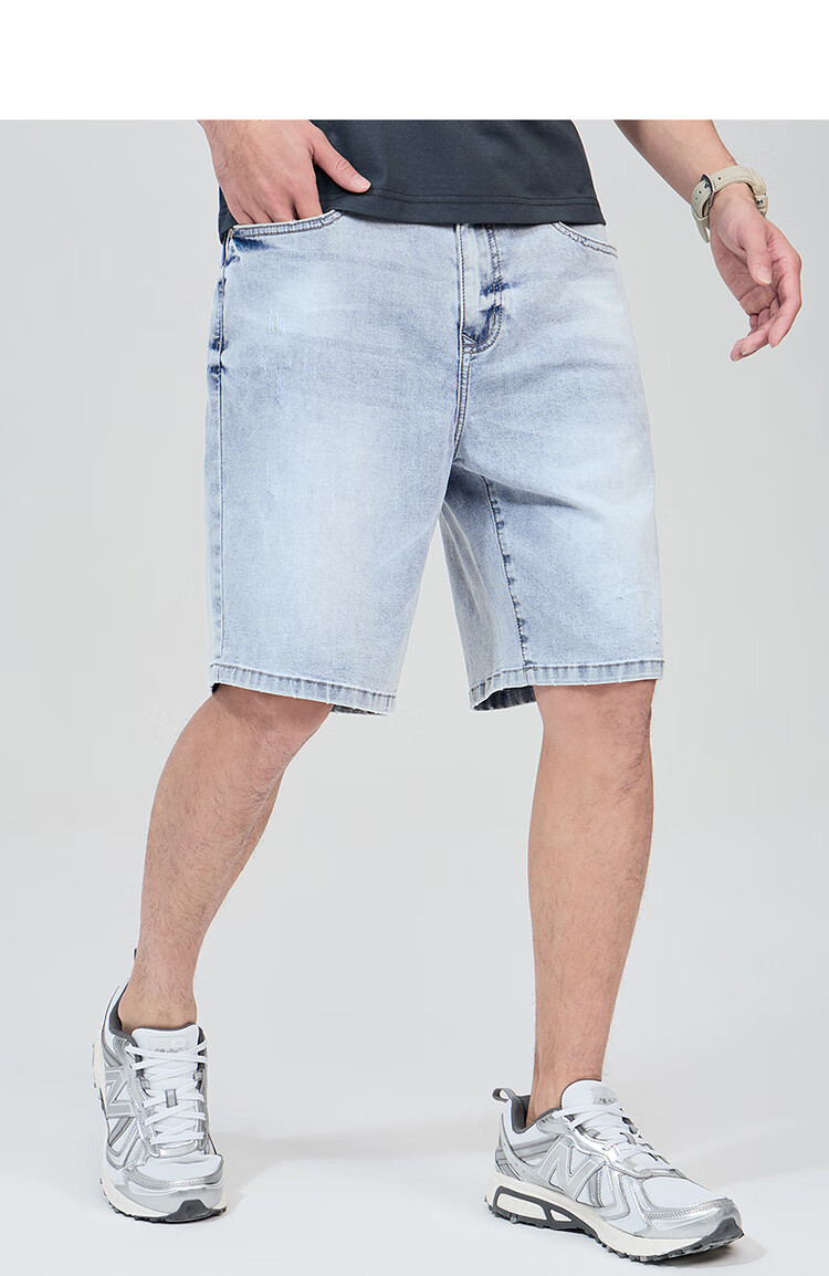 DANCING WOLVES [Bingyang Bar] Summer Fashion Cat Whisker Washed Cool Breathable Men's Denim Shorts, 113 Light Blue, Size 34 10