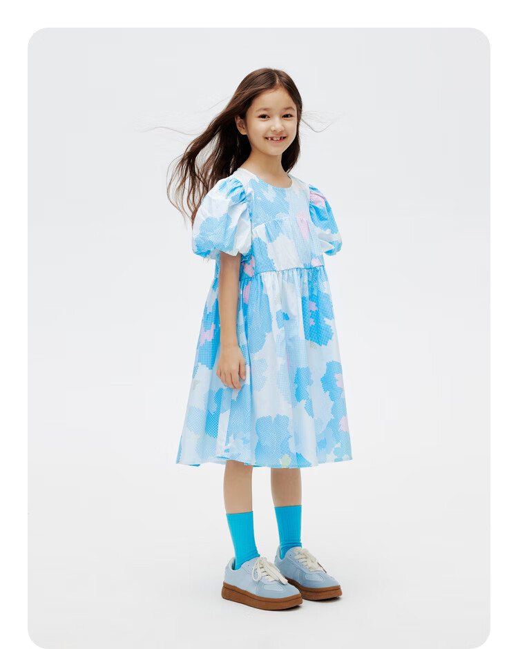 Annil Girls' Short-Sleeve Dress, Summer Cotton Elastic Sweet A-Line Dress with Floral Print 8