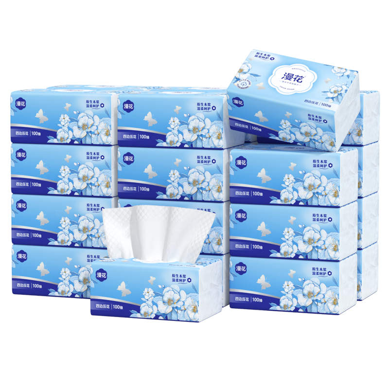 Manhua Blue Camellia Facial Tissue 400 Sheets * 60 Packs Bulk Household Napkins Hand Paper Wholesale Value Pack