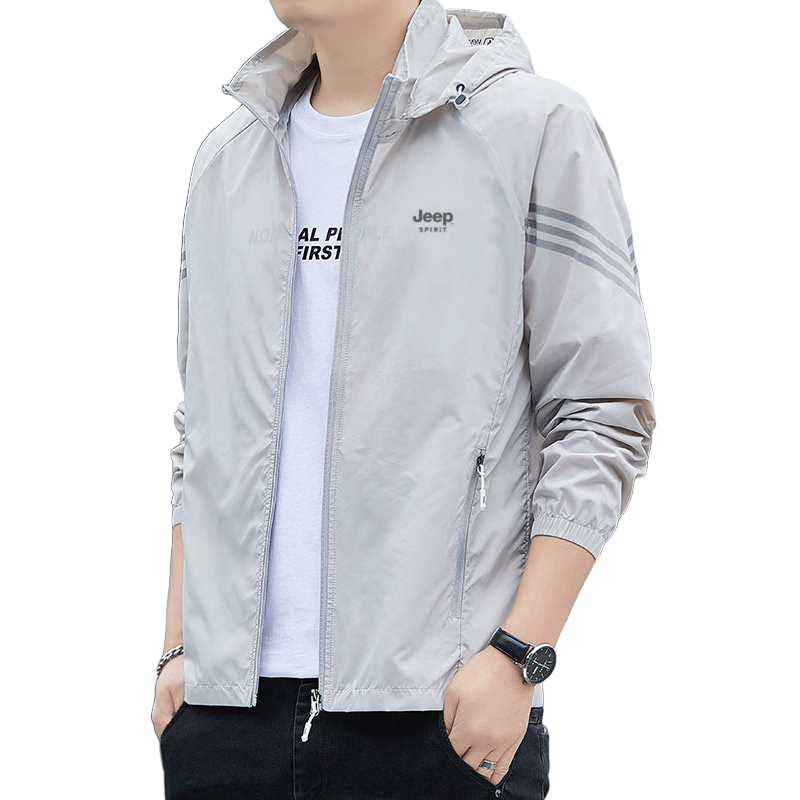 JEEP SPIRIT Men's Summer Ice Silk Lightweight Jacket High-End Outdoor Coat Light Gray XL