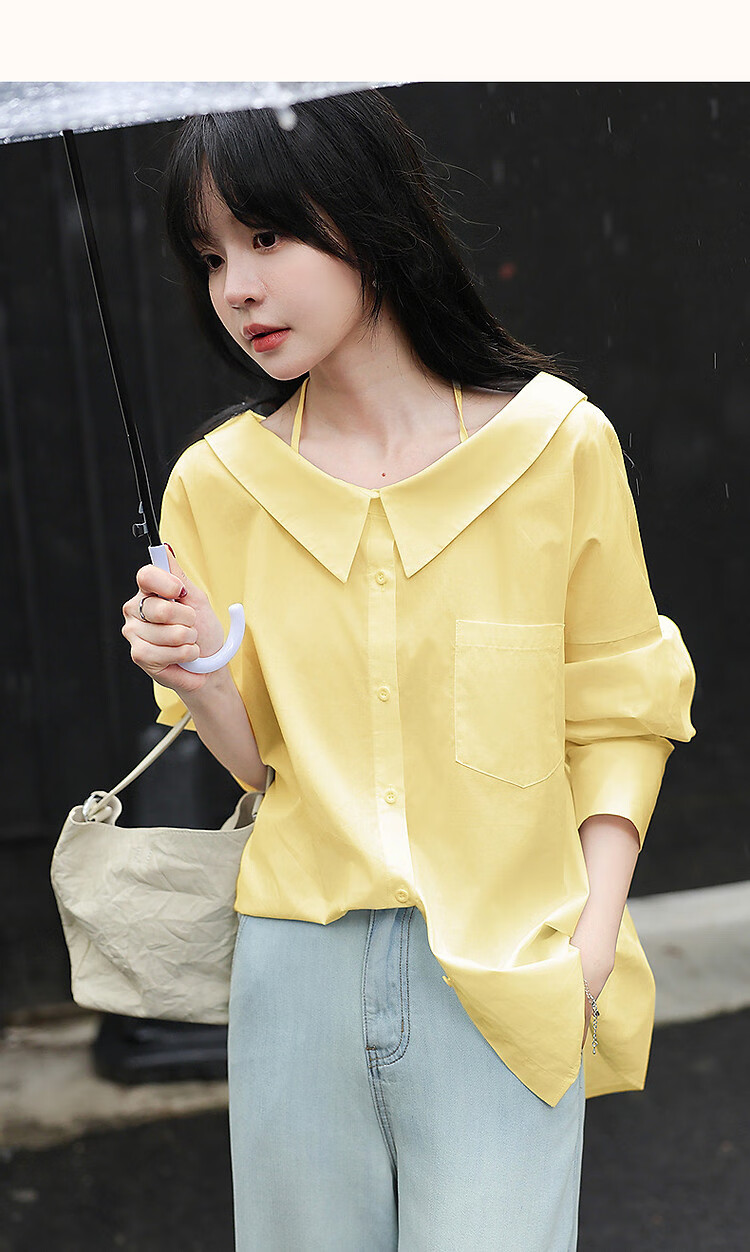 Dme [Pure Cotton Dominant Area] Spring And Autumn Korean-Style Slightly Chubby Pear-Shaped Shirt, Off-Shoulder, Tie-Waist, Concealing Shirt, Women's Top 28