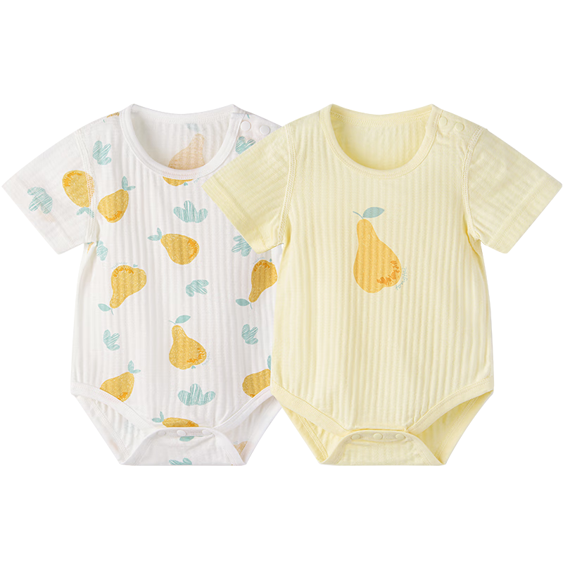 TONGTAI Baby Short-Sleeve Bodysuit, Summer Pure Cotton Infant Romper, Triangle Onesie, Jacquard Yellow, 80cm