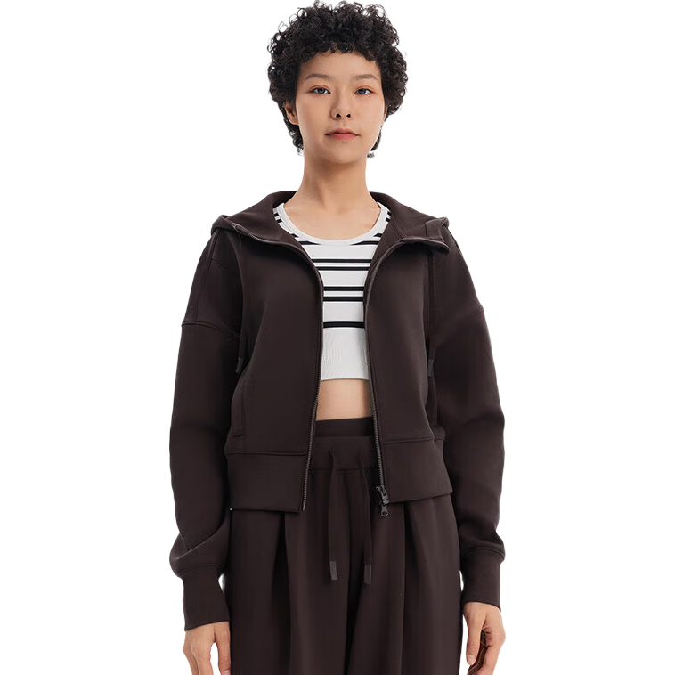 DECATHLON SPW Multiverse Hooded Sweatshirt, Women's Short Casual Windproof Warm Sports Jacket, Brown, XS-5463378