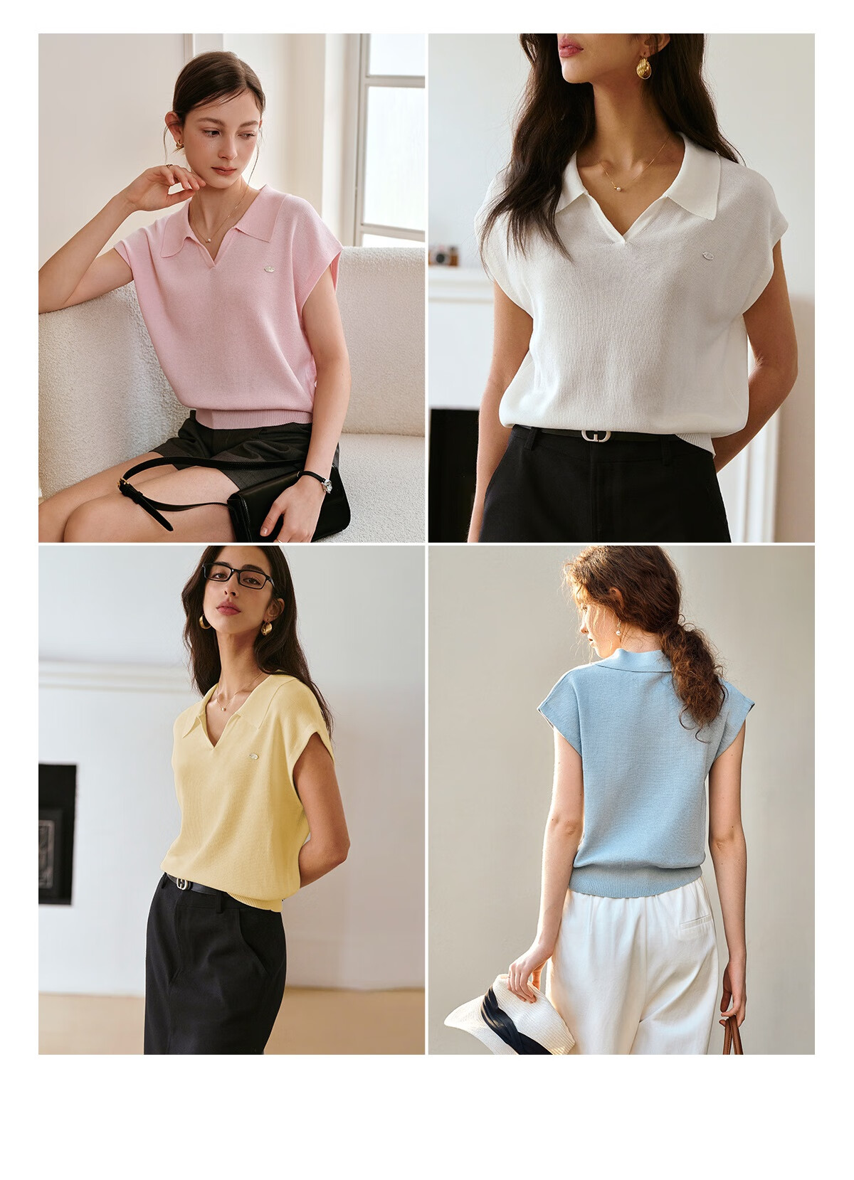 Olrain POLO Collar Knit Sweater for Women, Spring And Summer Commuter Short-Sleeve Pullover Top, Blue, Size M 4