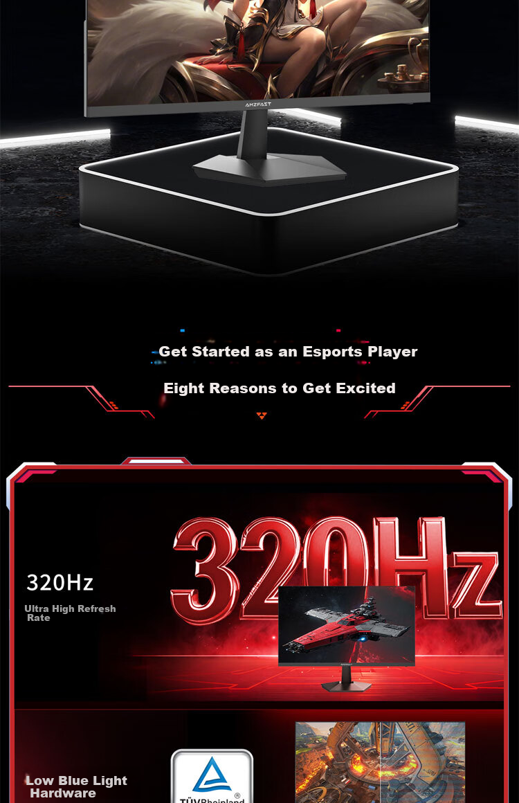 AMZFAST 24.5-Inch 2K 320Hz High Refresh Rate Gaming Monitor, FastIPS Hardware Low Blue Light 1ms HDR400 Height Adjustable Rotating Computer Screen, Fengrui S25F6 3
