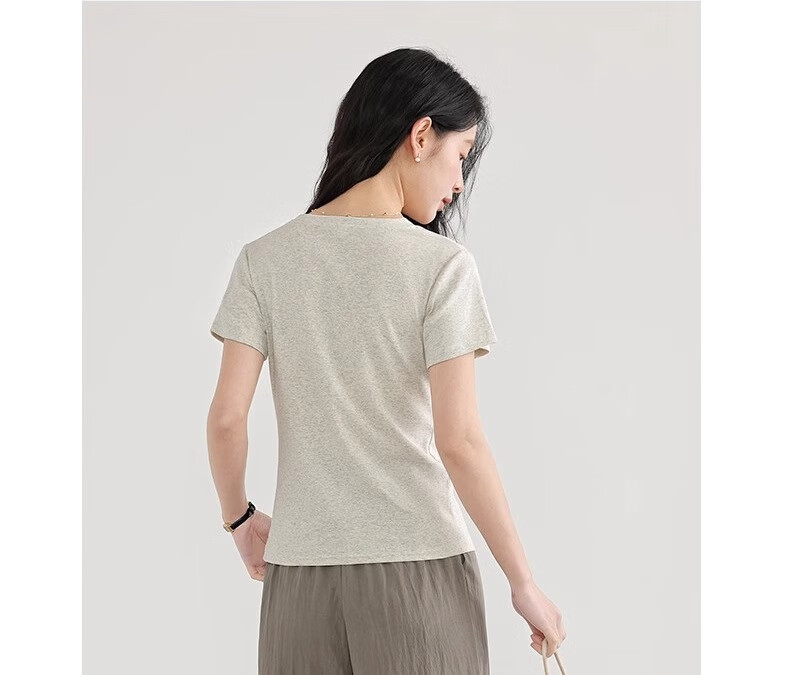 Woodpecker Solid Color Short Sleeve Women's T-Shirt 2025 Summer New Round Neck Regular Shoulder Fashion Casual Versatile Top Black M 28