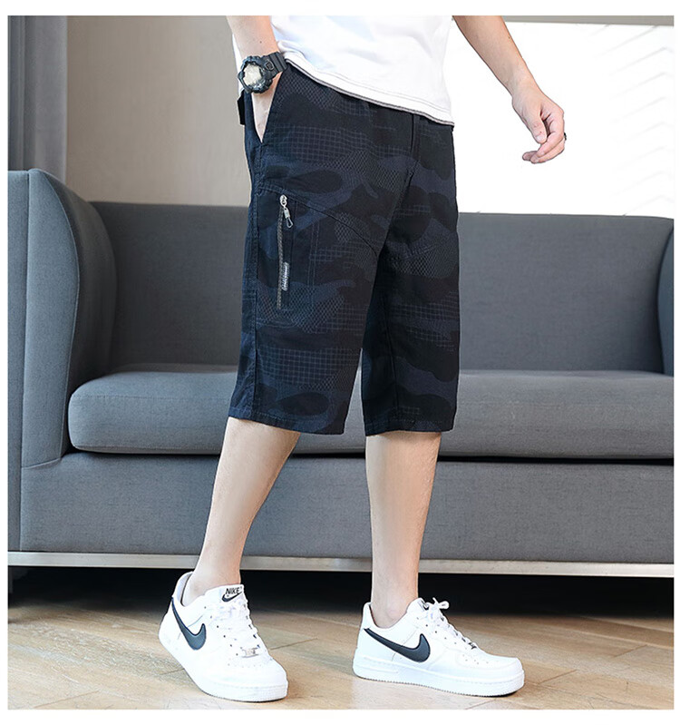 PLAYBOY Men's Shorts, Summer Pants, Casual Sports Beach Shorts, Five-Point Pants for Outdoor Wear, American Workwear Style, Pure Cotton, Loose-Fitting Mid-Length Pants 4